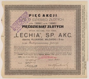 LECHIA Sp. Akc., 5x 10 zloty 1926 - registered