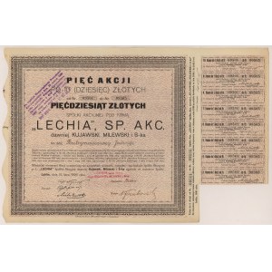 LECHIA Sp. Akc., 5x 10 zloty 1926 - registered