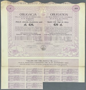 Warszawa, 6% VIII Pożyczka Konwersyjna, Obligacja na 426 zł 1930