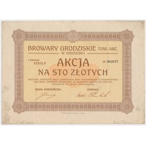 GRODZISKIE BROWARY Tow. Akc. Em.1, 100 zl.