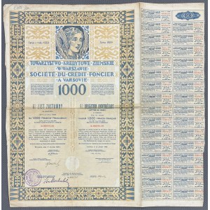 Varšava, TKZ, zástavní list 1 000 franků 1929