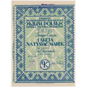 KILIM POLSKI Zakłady Przemysł. Commercial, Em.2, 1,000 mkp 1922