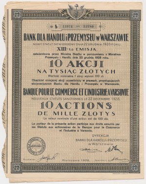Bank for Trade and Industry, Em.13, 10x PLN 1,000 1928