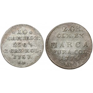 Poniatowski, půlzlatý 1774 a 10 haléřů 1787, sada (2ks)
