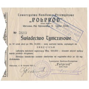 POLPROD, predbežné osvedčenie 50x 10 000 mkp 1923