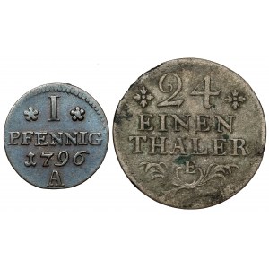 Preussen, Pfennig 1796-A und 1/24 taler 1782-E, Satz (2Stk)