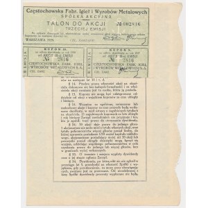 Częstochowska Fabr. Igieł i Wyrobów Metalowych, Em.3, 100 zl 1929