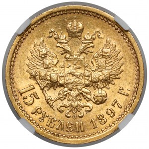 Russia, Nicholas II, 15 rubles 1897 - narrow rim