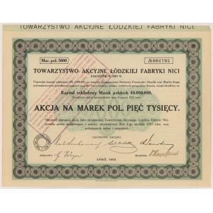 Tow. Akc. Łódzkiej Fabryki Nici, 5.000 mkp 1922