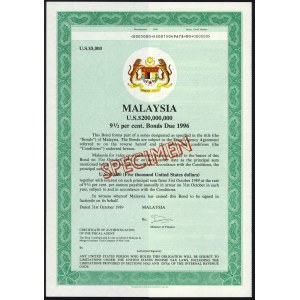 Malaysia, SPECIMEN Anleihe 5.000 Dollars 1989