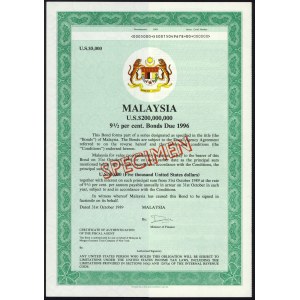 Malaysia, SPECIMEN Bonds 5,000 Dollars 1989