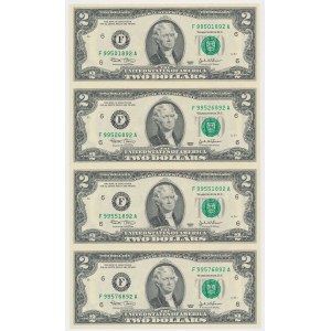 USA, 2 Dollars 2003 - Uncut Strip of 4