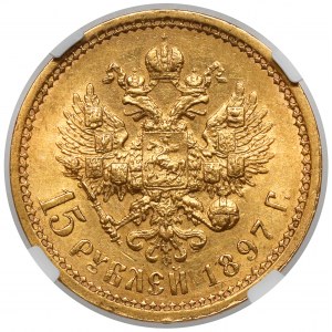 Russia, Nicholas II, 15 rubles 1897 - narrow rim