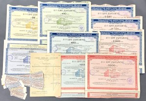 Warszawa, TKZ, Listy zastawne 1935-36 z kuponami + rachunek (11szt)