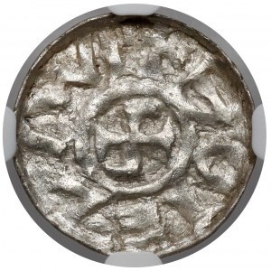 Boleslav III. križevacký, vroclavský denár (pred 1107) - monogram SI