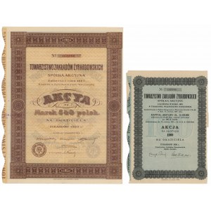 Tow. Zakładów Żyrardowskich, 540 mkp 1923 und 100 Zloty 1930 (2 Stück)