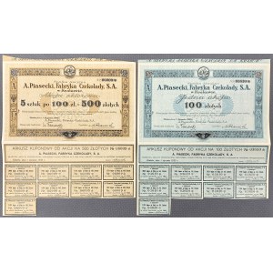 A. Piasecki Chocolate Factory, 100 zloty and 5x 100 zloty 1933 (2pc)