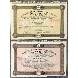 Tow. Fabryk Portland-Cementu WYSOKA, 100 zł 1929 i 10x 100 zł 1931 (2szt)