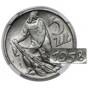 Rybak 5 złotych 1958 - wąska ósemka - skrętka