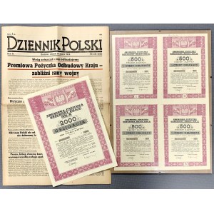 Bonus Fire. Odbudowy Kraju 1946 - Bonds and Dziennik Polski with an article about the loan