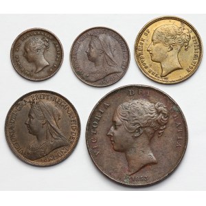 Anglicko, 1/2 farthingu + token 1842-1900, lot (5ks)