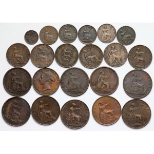 Anglie, 1/3 farthing - 1 penny 1863-1901, šarže (22ks)