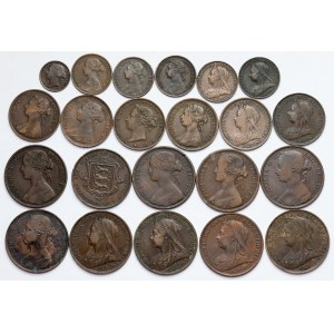 Anglie, 1/3 farthing - 1 penny 1863-1901, šarže (22ks)