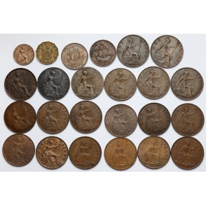 Anglie, 1 farthing - 1 penny 1902-1967, šarže (24ks)