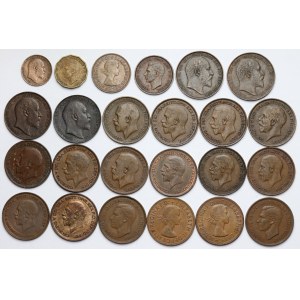 Anglicko, 1 farthing - 1 penny 1902-1967, lot (24ks)