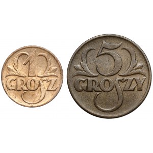 1 and 5 pennies 1923, set (2pcs)