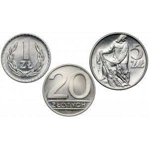 1, 5 i 20 złotych 1971-1986, zestaw (3szt)