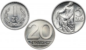 1, 5 i 20 złotych 1971-1986, zestaw (3szt)