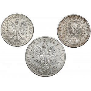 Piłsudski i Głowa Kobiety, 5 - 10 złotych 1932-1934, zestaw (3szt)