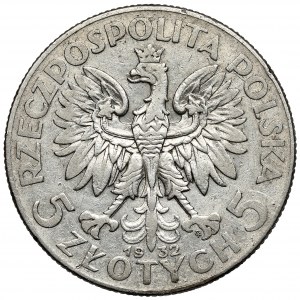 Kopf einer Frau 5 Zloty 1932 mit Marke, Warschau - selten