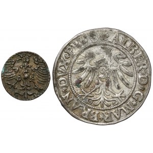 Prusko, Albrecht Hohenzollern a Friedrich, Königsberg denár a minca, sada (2ks)