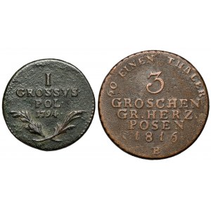 Grand Duchy of Poznań 3 pennies 1816 and Galicia 1 penny 1794 (2pc)