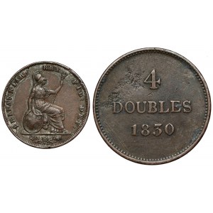 Anglicko a Guernsey, partia z 2 bronzových mincí