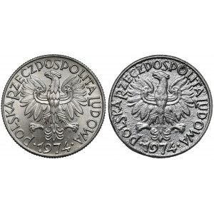 Rybak 5 złotych 1974 - oryginał i falsyfikat z epoki (2szt)