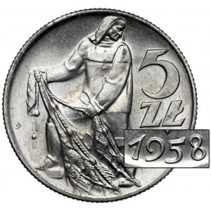 Rybak 5 złotych 1958 - wąska ósemka