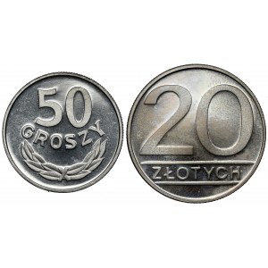 50 grošov a 20 zlotých 1986 - zrkadlová známka