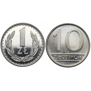 1 Zloty und 10 Zloty 1986 - Spiegelstempel (2Stück)