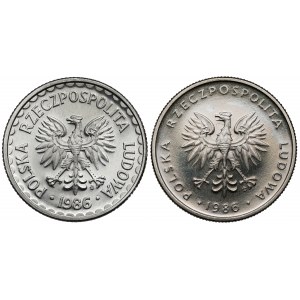 1 Zloty und 10 Zloty 1986 - Spiegelstempel (2Stück)