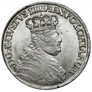 August III Sas, Ort Leipzig 1754 EC - malá hlava, zbroj