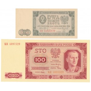 2 and 100 gold 1948 - set (2pcs)