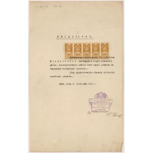 Certificate from Galician school - completion of a course of written science, Lviv 1919