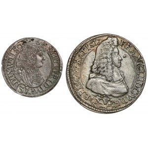 Śląsk, 3 krajcary 1674 SP, Oleśnica i 15 krajcarów 1694 LPH, Nysa, zestaw (2szt)