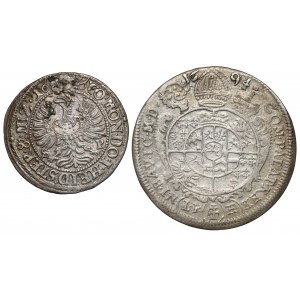 Silesia, 3 krajcars 1674 SP, Olesnica and 15 krajcars 1694 LPH, Nysa, set (2pcs)