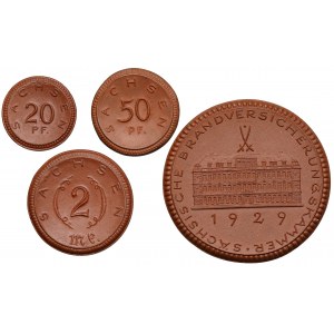 Weimarer Republikc, Meissen, Porzellan, 20-50 pfennig und 2 mark, Satz (4Stk)