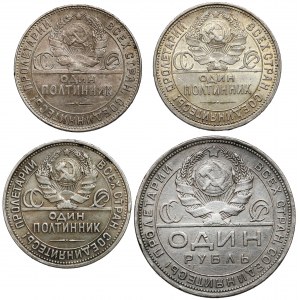 Rusko / SSSR, Rubl 1924 a Poltinnik 1924-1927, sada (4ks)