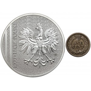 1000 Jahre Polen und die USA Medaille, Cent 1864 - gegengestempelt, Satz (2Stk)